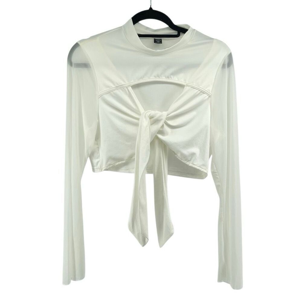 SHEIN Curve White Cut Out Tie Front Top Ruffle Flare Pants Set Size 1XL - Picture 3 of 16